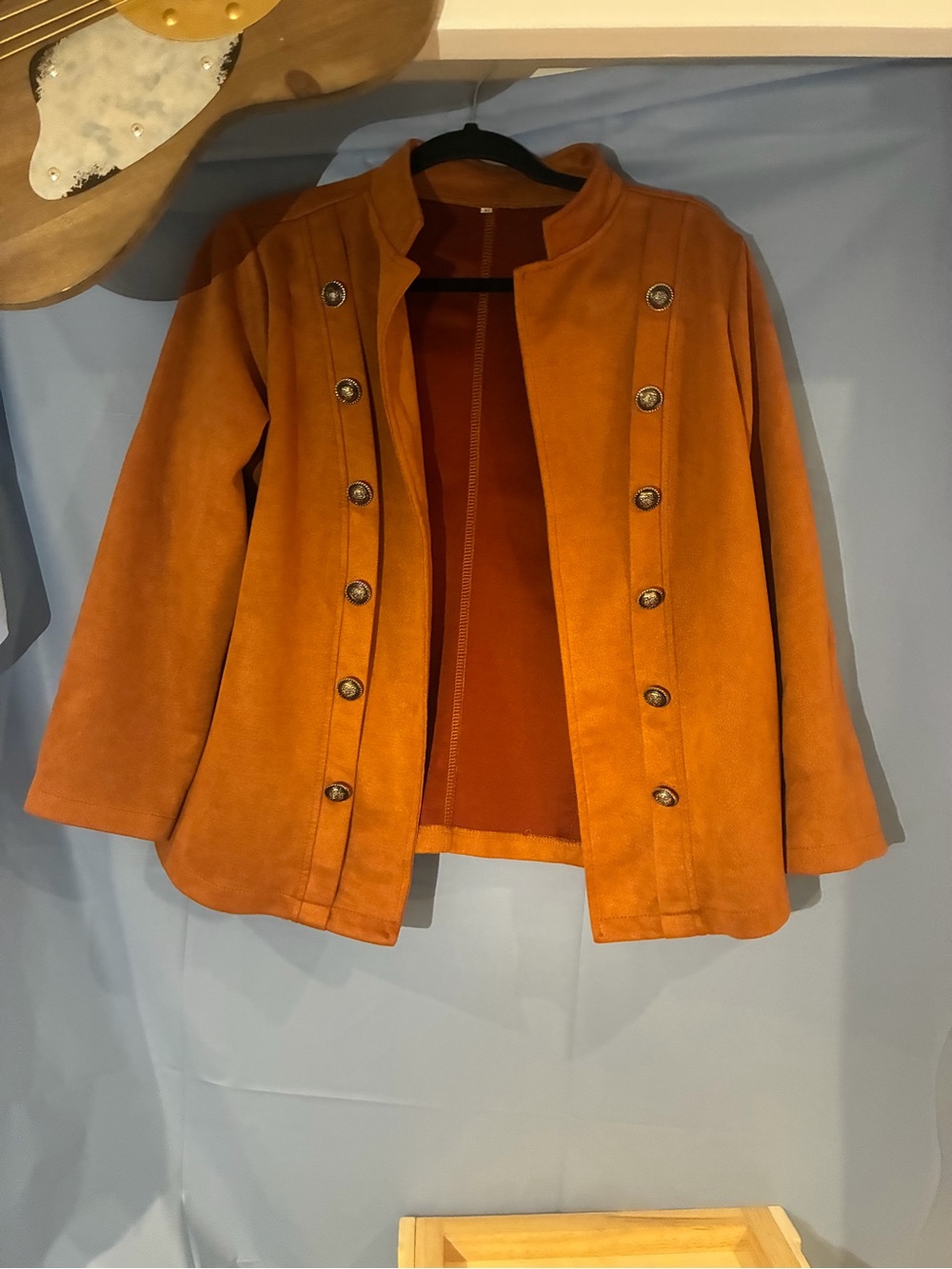 Women's Suede Military Button Jacket - Rust Orange